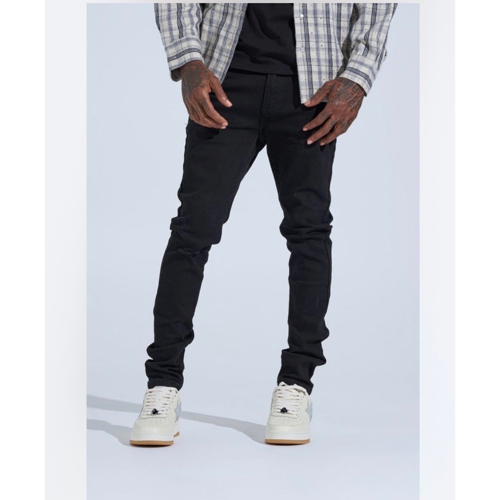 Pheelings Mens‎ Distressed Skinny Jeans Black Ripped Frayed Hem Sz 34 Streetwear